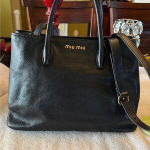 Miu Miu Black Leather Tote with Gold Logo